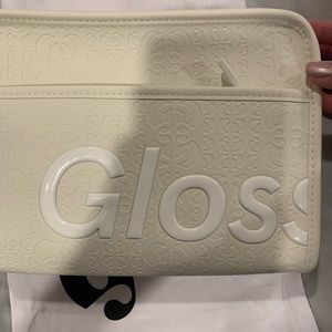 Glossier limited Edition holiday white /  light cream colored beauty makeup bag